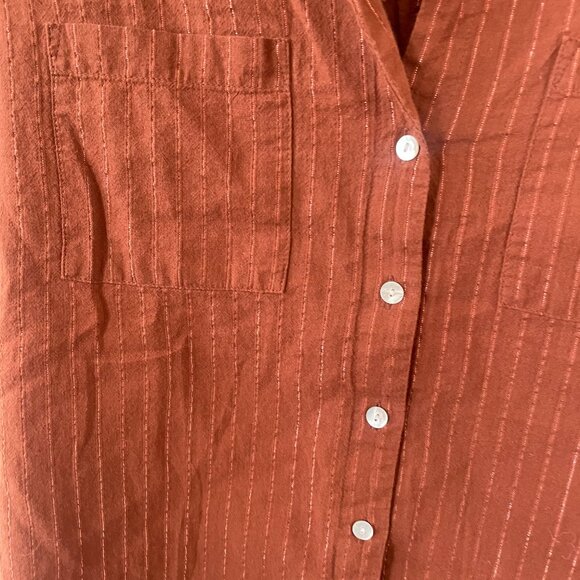 ⭐️ Metallic Utility Hipster Hippie Artsy Boho Rust Trendy Thread Button Up Shirt - Picture 4 of 4